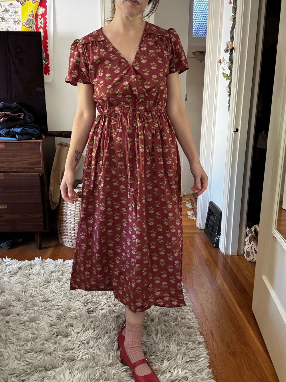 Christy Dawn Burgundy Floral V-Neck Midi Dress Dawn Dress
